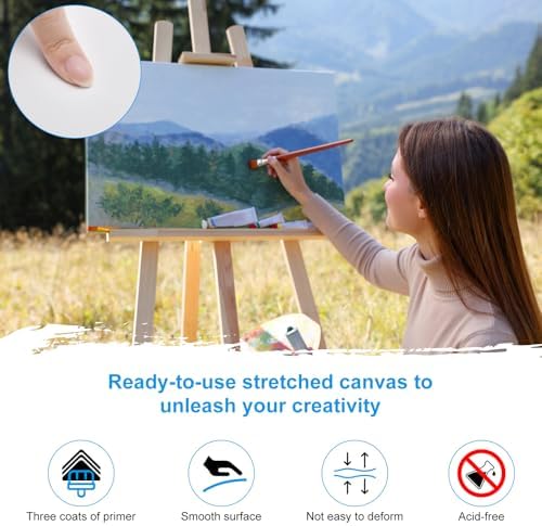 Stretched Canvas for Painting 12 x 16 Inch, 3 Pack Blank Canvas, Triple Primed Acid-Free Cotton, Canvas for Acrylic Oil Pouring & Wet Media