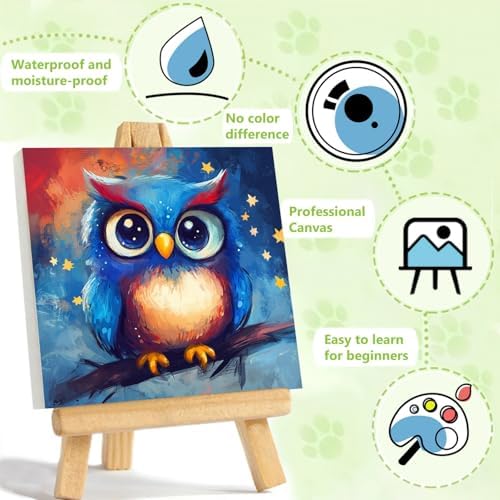 Reivworl Owl Paint by Numbers Kit for Kids with Frame 8×8 inch