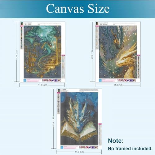 Gemozaic 3 Pack Dragon Diamond Painting Kits for Adults, 12x16 Inch