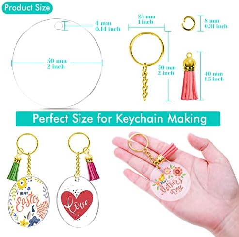 Audab Blank Keychain Set, 120pcs Including Acrylic Discs, Tassels, Gold Keychains and Jump Rings for DIY Craft Kit
