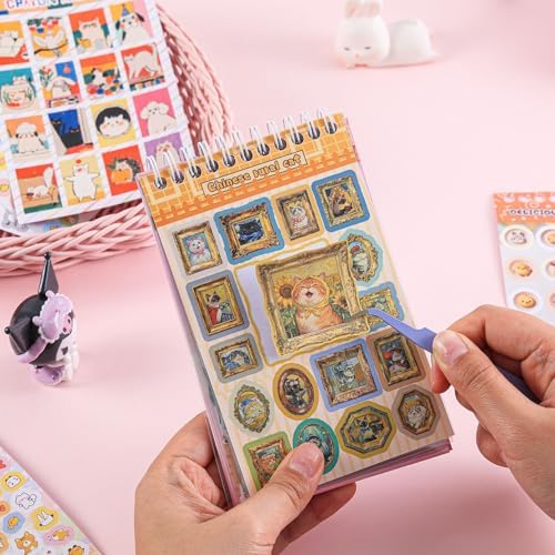 Girl's Cute Sticker Book, Cartoon Cat Theme - 700+ Cute Animal Style Foodie Stickers, for DIY Scrapbooking Journaling Handbook Decoration