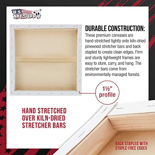 U.S. Art Supply 20"x20" Stretched Canvas for Painting, Gallery Depth 3-Pack | Large, 1-1/2" Thick - 12oz Acrylic Gesso Triple Primed, Professional Artist Quality, 100% Cotton - Oil, Pouring Paint