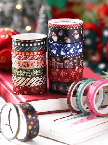 Outus 21 Rolls Christmas Gold Foil Holiday Washi Tape Decorative, Classic