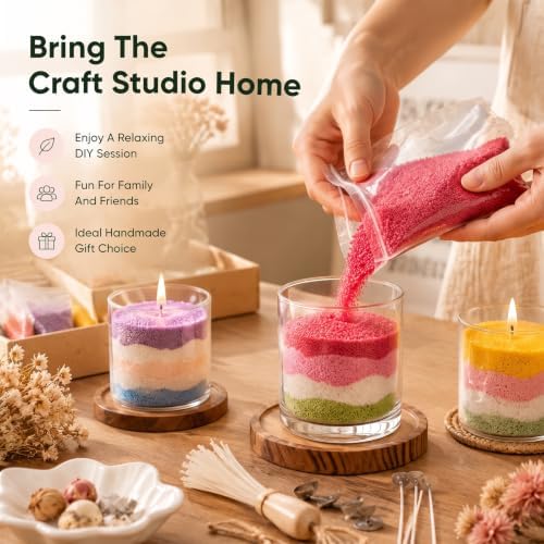Blingfun 5 Color DIY Sand Wax Candle Making Kit – Refillable Pearled Wax with Candle Wicks, Scented Candle Supplies for Halloween, Christmas, Wedding, Home Decor (Sand Candle Craft Kit)