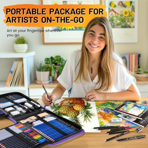 106 PCS Art Supplies Sketching Kit, Pro Drawing Pencils Art Kit Adults Gift