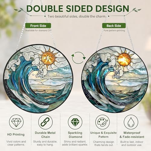 HMZephitiquc Beach Diamond Art Window Suncatchers, Special Shaped Crystal Diamond Painting Hanging, 5D Gem Art for Adults, Sun Catchers Indoor Window DIY Crafts for Gift Home Decor