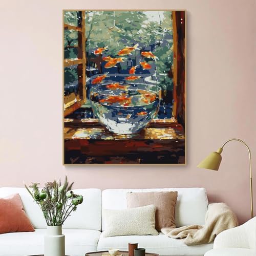 ZRIZQ Landscape Paint by Numbers Kit for Adults Beginner,Goldfish,16x20