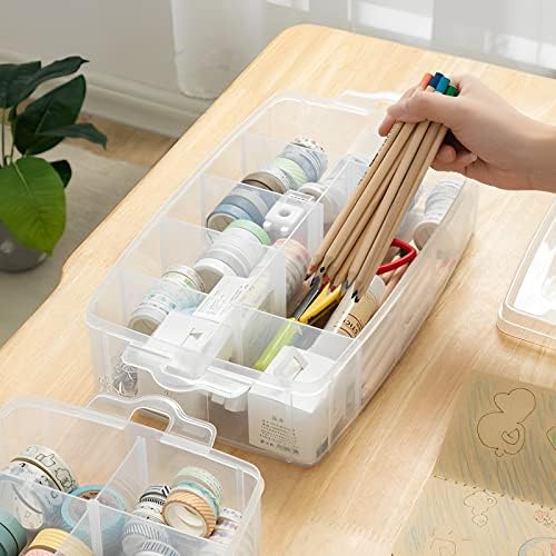 Sooyee 7 Layers Stackable Storage Container, 70 Adjustable Compartments Stackable Storage Container for Kids Toys, Art Crafts, Jewelry, Supplies, Mini Case & Letter Sticker Included,Clear (Pack of 2)