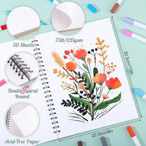 9 × 12 in Marker Paper Pad, 50 Sheets, Spiral Bound, 120gsm | Bleed-Resistant Acid-Free Paper, Smooth for Alcohol Markers, Pencils & Acrylics, Easy-Tear Pages, Lays Flat for Drawing
