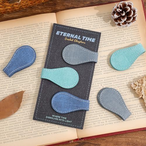 3PCS Vintage Magnetic Leather Bookmark, Leather Magnetic Bookmarks for Women, Magnetic PU Bookmarks Clip Book Accessories, Denim Pattern