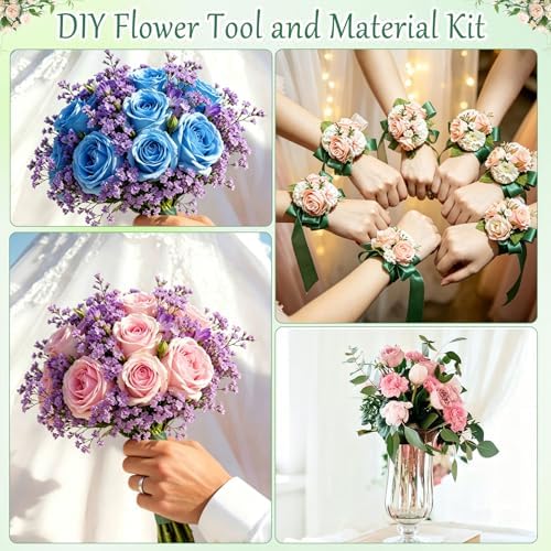 DIY Handmade Floral Craft Tool Set, Money Flower Bouquet Making Supplies Kit – Includes ABS Pearls, Metal Floral Wire, 2mm Flower Stems, Cutting Scissors, Floral Pliers and Green Floral Tape