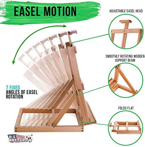 U.S. Art Supply Venice Heavy Duty H-Frame Tabletop Easel - Artist Studio | Desktop Drawing Table, Portable Drafting Table, Adjustable Art Board, Tabletop Easel for Painting, Holds Up to 23" Canvas