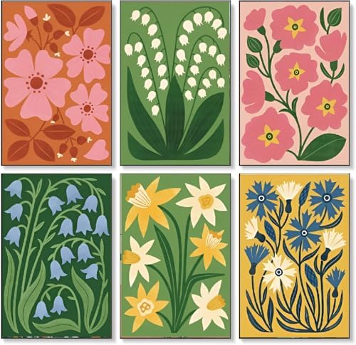Pixendra 6 Pack Paint by Numbers Kit for Adults - Simple Flower Easy Paint by Number on Canvas for Beginner,Acrylic Oil Watercolor Painting kit Arts and Crafts for Room Wall Decor (8x12 inch)
