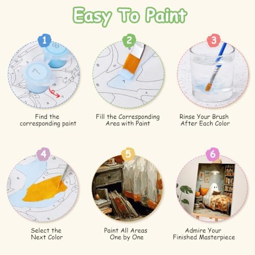 Spandrel Halloween Ghost Framed Paint by Numbers Kit for Adult, Vintage Paint by Number Kits on Canvas Ghost Reading, DIY Acrylic Oil Halloween Painting by Numbers Gifts for Home Wall Decor, 8x12in
