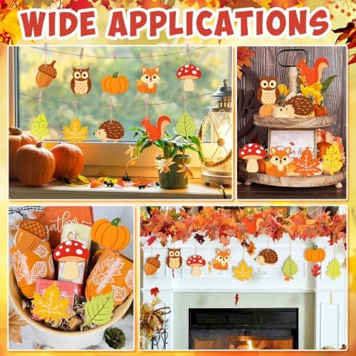 80PCS Wooden Fall Ornaments to Paint Thanksgiving Decorations, 10 Styles DIY Blank Autumn Unfinished Wood Maple Leaves Turkey Pumpkin Halloween Cutouts Ornament for Crafts Birthday Party Gifts Hanging