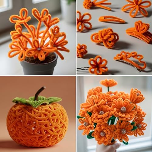 Caydo 200 Pieces Orange Pipe Cleaners for Flowers Making