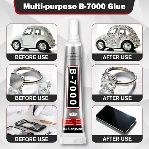 B-7000 Glue Clear with Precision Tip, 15ml 24 Pack Multi-Function Craft Adhesive, Waterproof Strong Bond Glue for Jewelry Making, Rhinestones, Bedazzling, Crafts, Shoes, Fabric, Phone Repair