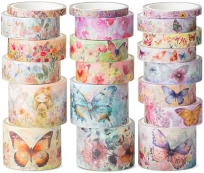 Mr. Pen- Washi Tape Set, 20 Rolls, Assorted Sizes, 4.37 Yards/Roll | Washi Tape for Scrapbook, Arts, Crafts, Journals and Planners, Watercolor Butterfly Design