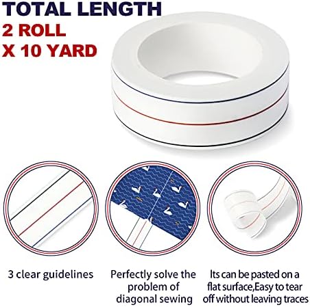 1/4" Seam Diagonal Seam Tapes - 10Yard Each Roll Sewing Basting Tape for Stitching Straight Diagonal Seams Instruction Tool (2Pack) (Pack of 2)