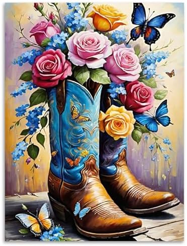 Cowboy Boots Diamond Art Kits for Adults Beginners 12x16 in, DIY Craft Gift