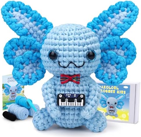 Pnytty Crochet Kit for Beginners, Blue Axolotl Crochet Starters Kit