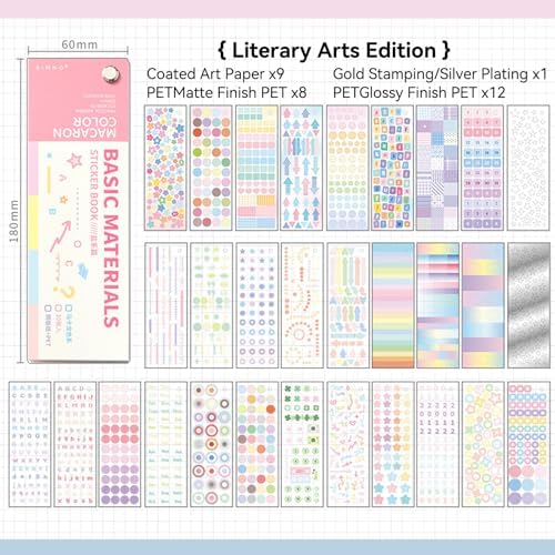 Prstincol Cute Sticker Book，60 Sheets Glitter Aesthetic Decorative Stickers for Scrapbooking,Stars Heart Letter Glitter Self-Adhesive Stickers for Photocards, Journal,scrapbook（2-in-1）