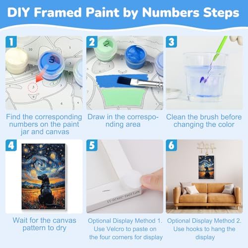 KEYIFA Paint by Numbers for Adults on Framed Canvas - with Wooden Easel, Starry Sky Painting by Number Kit for Beginners, DIY Labrador Acrylic Paint-by-Number Kits for Home Wall Decor (8x12 inch)