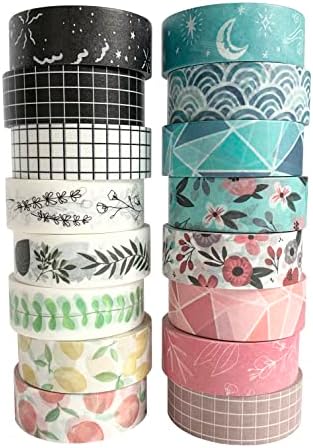 16 Rolls Washi Tape Set for Journaling, Scrapbooking & Decorative Crafts