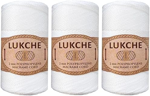Polyester Macrame Cord 2mm x 251 Yards, 100% Polypropylene Premium Rope, Colorful Yarn Crochet Bag Craft for Wall Hangers, Bags, Bottom Plates, Carpets (White, 3 Skein)