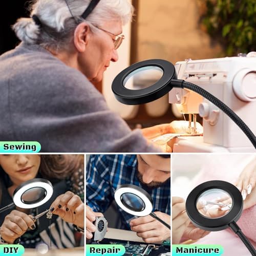 10X Magnifying Glass with Light and Stand,Hands Free Clip on Magnifier Lamp