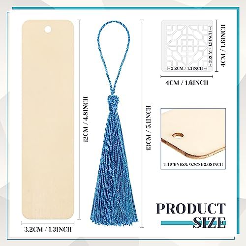 TaoBary 92 Pcs 4.8 x 1.3 Inch Geometry Wood Bookmark Making Kit Includes 36 Unfinished Blank Bookmarks 36 Tassels 20 Templates, Back to School DIY Painting Craft for Home Class Holiday Teachers Gift