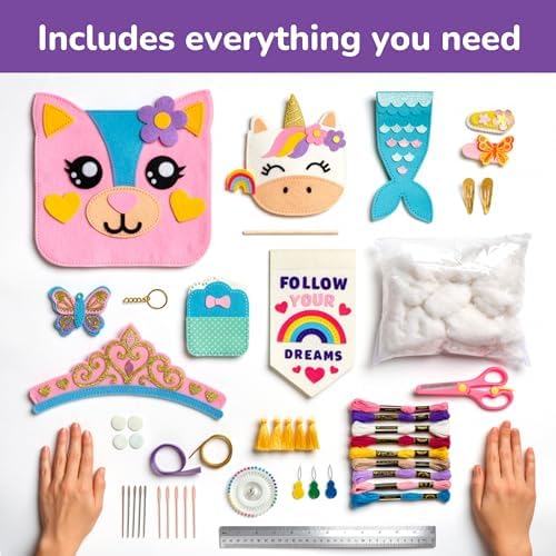 Craftorama Sewing Kit for Kids, Fun and Educational Accessories Craft Set for Girls Age 7-12, Sew Your Own Felt Accessories Craft Kit for Beginners