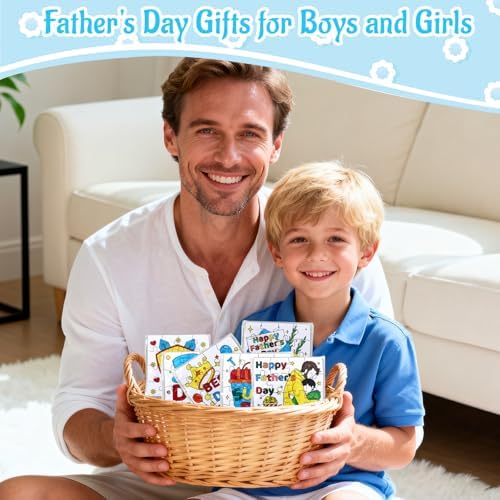 24 Set Fathers Day Crafts for Kids Classroom Bulk, Father's Day Arts DIY Jigsaw Puzzle with Shirt Hat Crown, Summer Camp Best Dad Activity Painting Kit for School Gifts Coloring Games Party Favors
