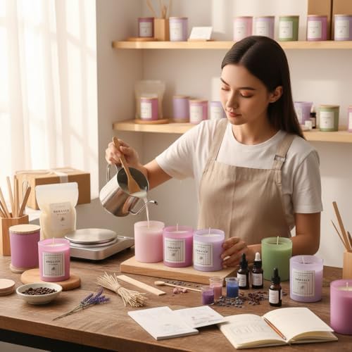 12Pcs Assorted Purple Candle Jars for Making Candles, 10oz Empty Jars with Bamboo Lids and Labels, Glass Candle Jars for Candle Making Supplies, Candle Containers for DIY Gifts