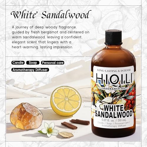 HIQILI White Sandalwood Fragrance Oil for Candle, Diffuser & Body