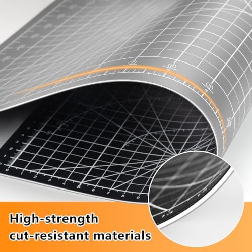 Ecraft Self Healing Cutting Mat 18x12 Inch A3, 5-Ply Double Sided Rotary Cutting Board with Grid, Grey/Black for Sewing, Quilting, Fabric & Craft Projects