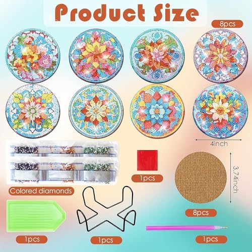 ijbnhd Mandala Diamond Painting Coasters Kit with Holder