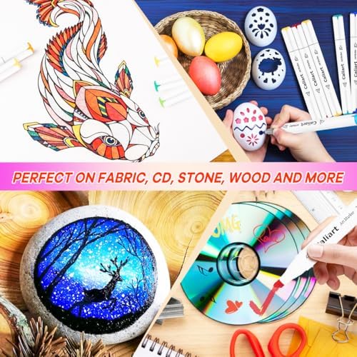 Caliart Alcohol Markers 24 Colors Coloring Markers Fine & Chisel Dual Tip | Non-Toxic Permanent Pens for Adults Coloring Book Beginners Sketch Illustration Painting Drawing School Supplies Art Gifts