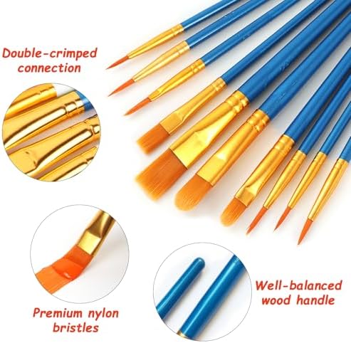 30 PCS Acrylic Paint Brushes Set (3×10 Pack), All-Levels Artist Paint Brushes for Acrylic, Watercolor, Oil Painting - Fine Detailing with Durable Nylon Bristles, Kid-Friendly & Classroom Supplies