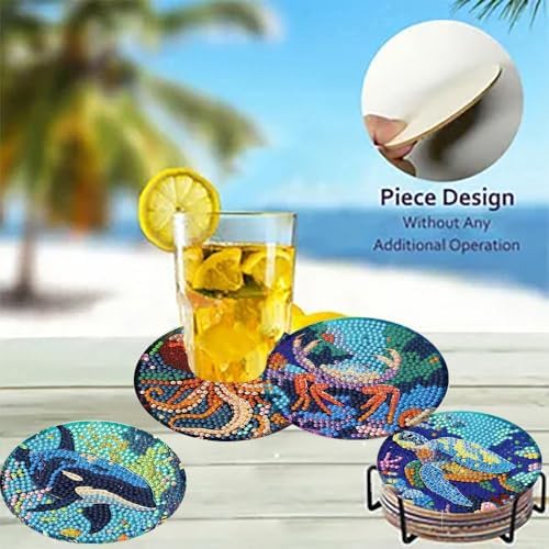 8 Pack Diamond Art Coasters,Ocean animal Diamond Painting Coasters Kits