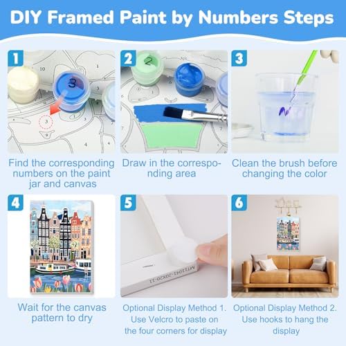 KEYIFA Paint by Numbers for Adults on Framed Canvas - with Wooden Easel, Amsterdam Painting by Number Kit for Beginners, DIY Netherlands Acrylic Paint-by-Number Kits for Home Wall Decor (8x12 inch)