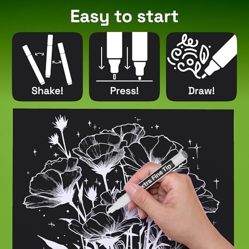 ARTISTRO 6 Black & White Acrylic Paint Pens – 0.7mm Extra-Fine Tip Markers – Paint Pens for Crafts, Rock Painting, Glass, Wood, Canvas, DIY Art