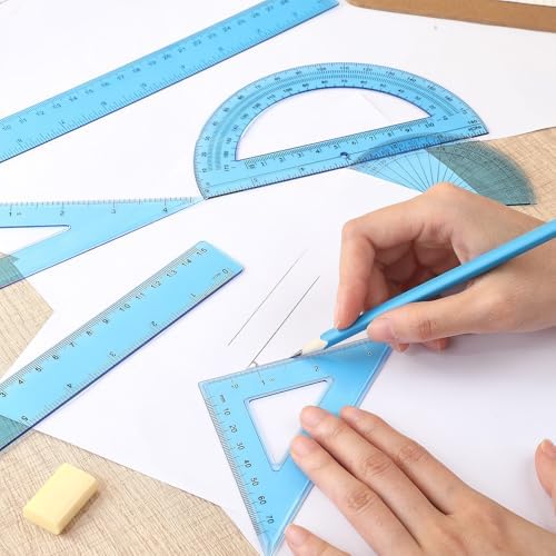 Tenare 6 Pcs Math Geometry Ruler Set, Protractor Triangle School,Blue