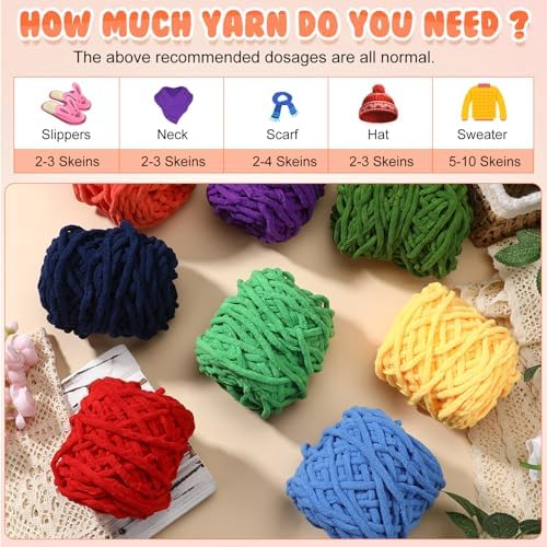 Buryeah 8 Pack Chunky Chenille Yarn for Crocheting, Rainbow Colors