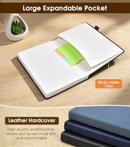 Lined Journal Notebook, A5 Hardcover Leather Journals for Writing, 160 Numbered Pages, 5.7'' x 8.3'' Journaling Notebooks for Men Women, Thick Paper College Ruled Journal for Work Office School, Black