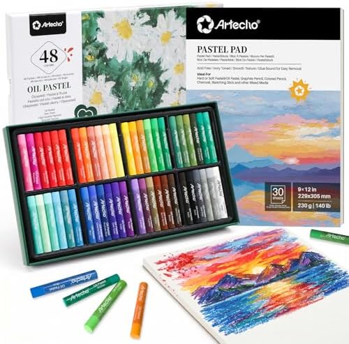 Artecho Oil Pastels Set of 48 Colors (10 x 70 mm) With Pastel Paper Pad | Soft Oil Pastels, For Art Painting, Drawing, Blending, For Artists, Beginners, Students, Teachers