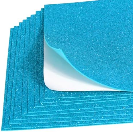 10 Sheets Glitter Paper Sheet for Crafts, A4 Cardstock Self-adhesive Paper for Father‘s Day Memorial Flag Independence Day Juneteenth Decor Table Decorations, DIY Card Decor (Light Blue)