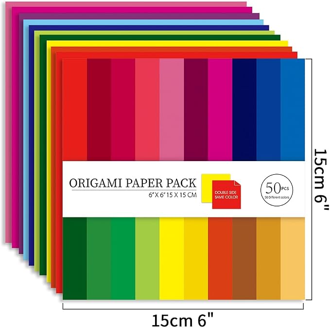 Origami Paper 100 Sheets, 6-Inch Square Double Sided Colored Craft Paper | 70GSM colorful paper,100 Vivid Pattern Origami Kit,DIY Hand Crafts,Arts Creativity,Easy to Fold,No-Fading.Solid Color