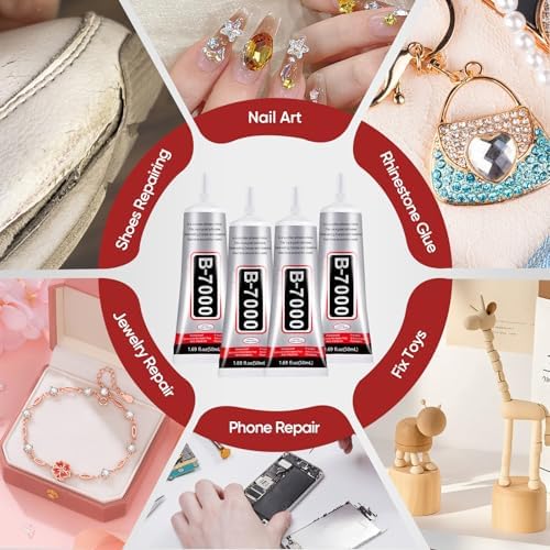 4 PCS 50ml B7000 Glue Clear with Precision Tip, Bedazzling Glue