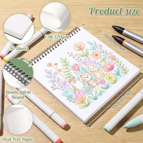 7.6x7.6in Marker Paper Pad, 50 Sheets Marker Sketchbook for Alcohol Markers